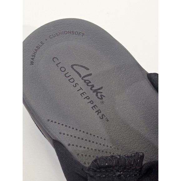 Clarks 8.5 Arla Meg Cloudsteppers Black Fabric Slingback Stretch Wedge EUC - Picture 8 of 10